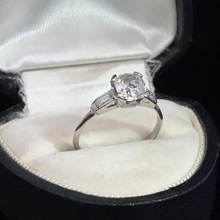 Platinum Old European Cushion Cut Diamond Ring - Image 5