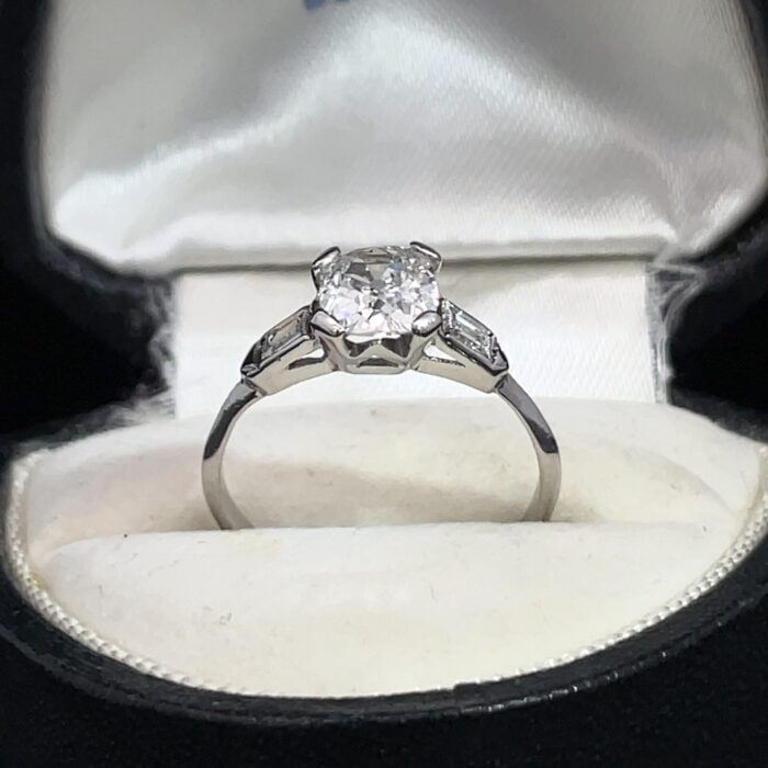 Platinum Old European Cushion Cut Diamond Ring - Image 6