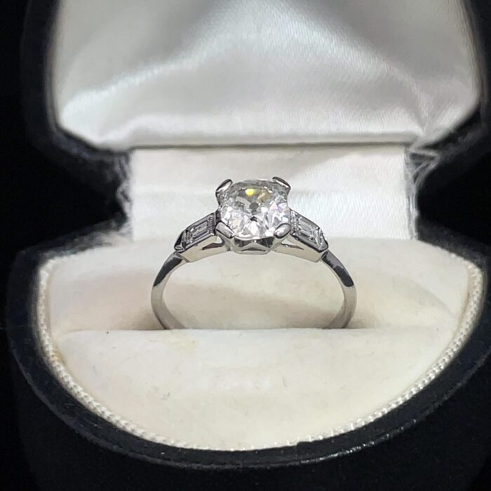 Platinum Old European Cushion Cut Diamond Ring