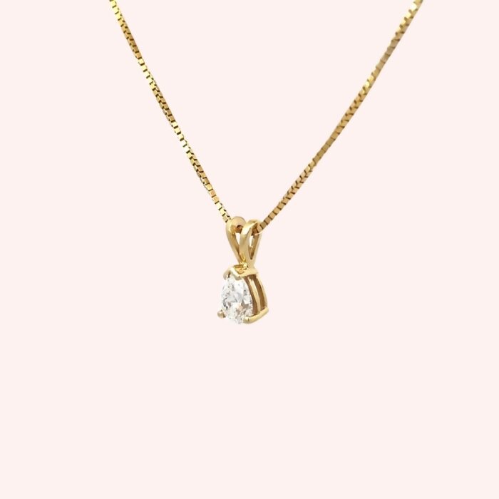 14k Yellow Gold Pear Shaped Diamond Pendant - Image 3