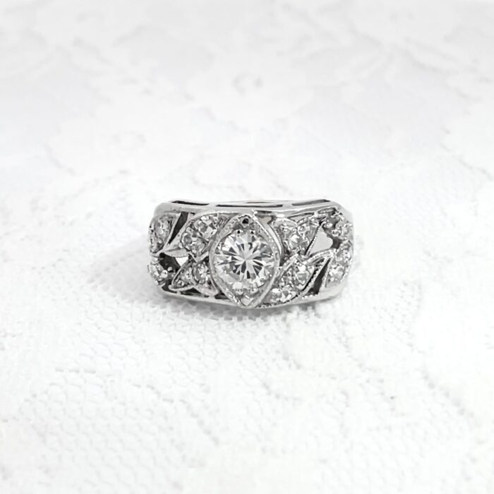 14k White Gold Old Fashion Diamond Ring - Image 2