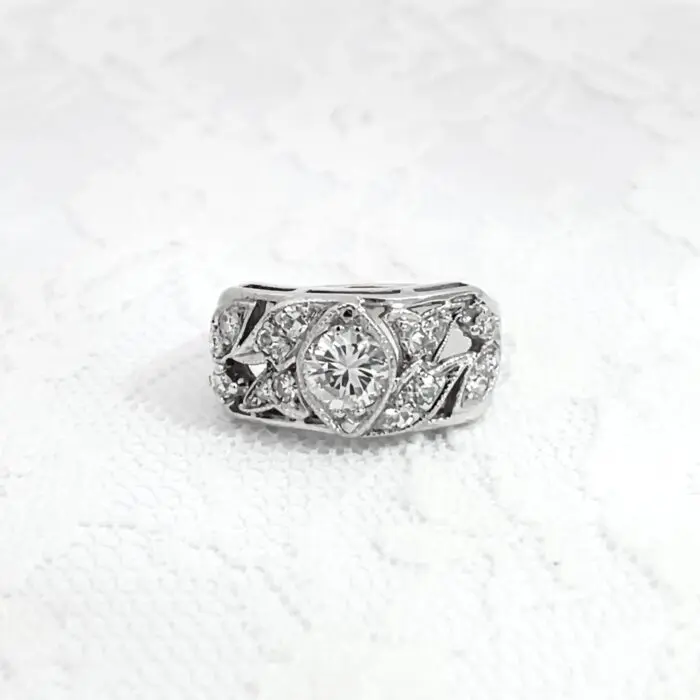 14k White Gold Old Fashion Diamond Ring - Image 2
