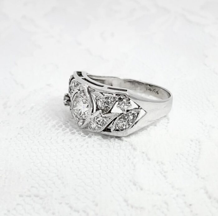 14k White Gold Old Fashion Diamond Ring - Image 3