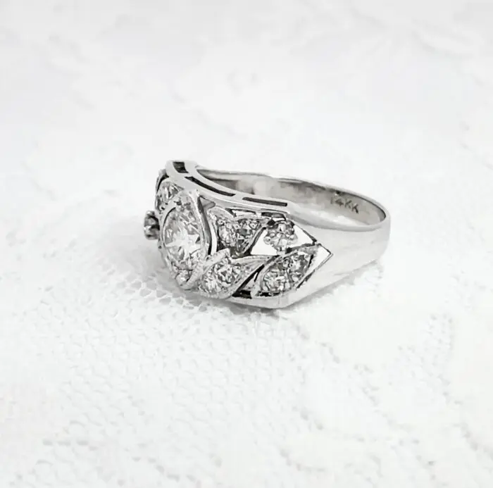 14k White Gold Old Fashion Diamond Ring - Image 3
