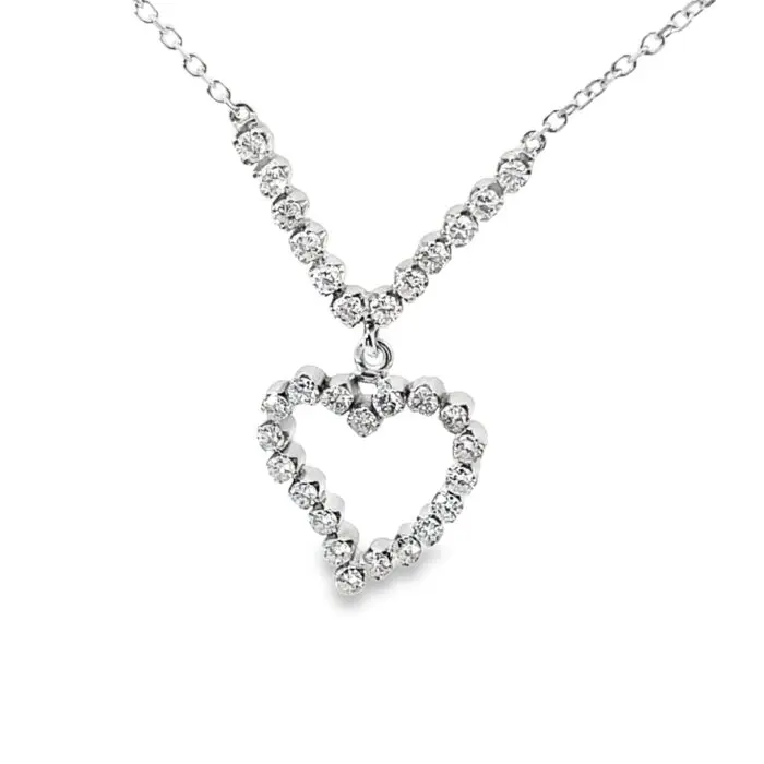18k White Gold 1.10tw Diamond Heart Shaped Necklace w/ 17" 14k Chain