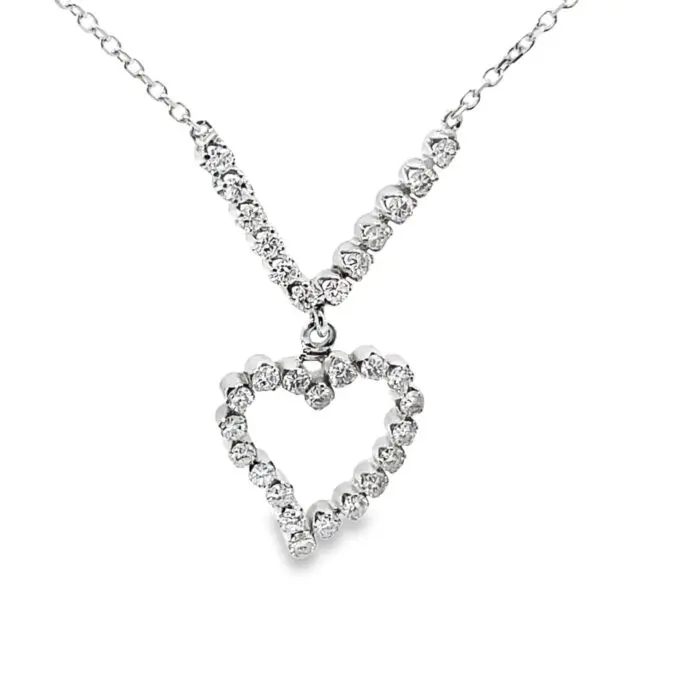 18k White Gold 1.10tw Diamond Heart Shaped Necklace w/ 17" 14k Chain - Image 3