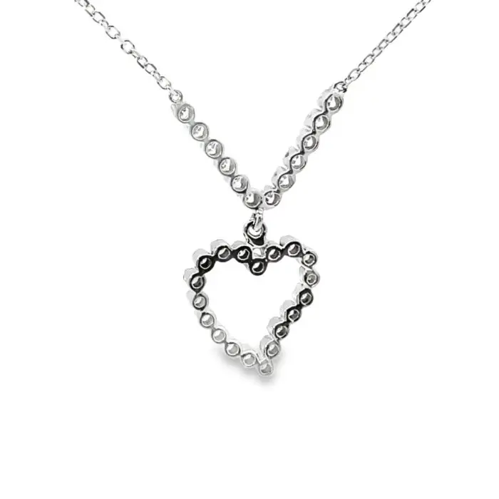 18k White Gold 1.10tw Diamond Heart Shaped Necklace w/ 17" 14k Chain - Image 2