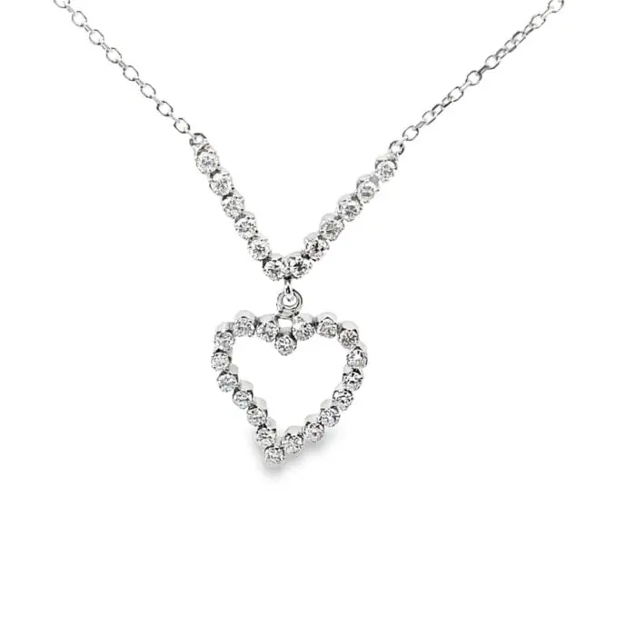18k White Gold 1.10tw Diamond Heart Shaped Necklace w/ 17" 14k Chain - Image 5