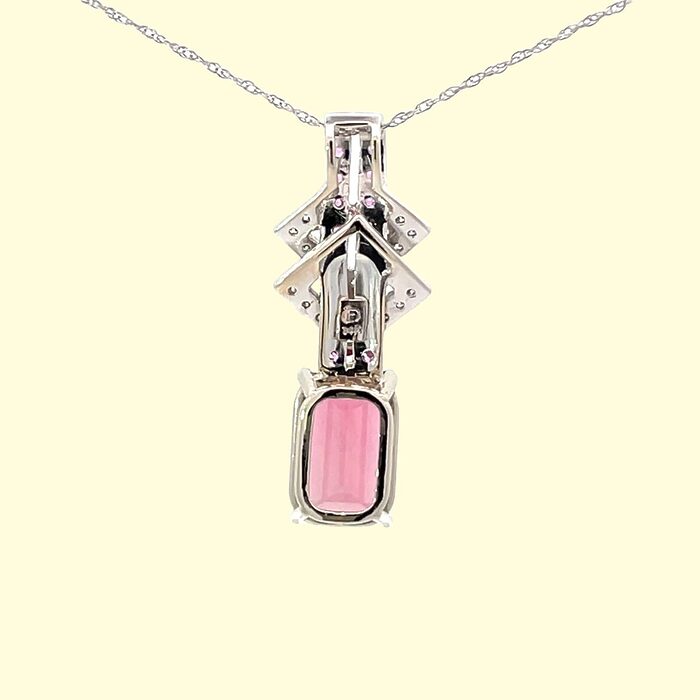Emerald-Cut Pink Tourmaline & Diamond in 14k White Gold - Image 2