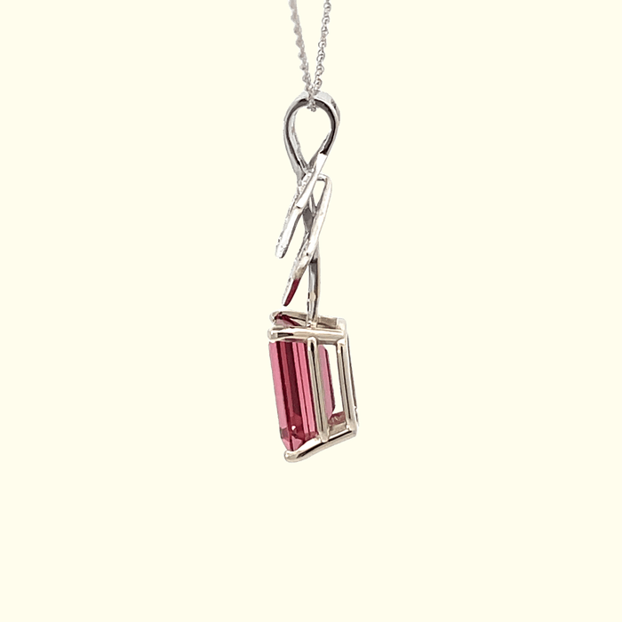 Emerald-Cut Pink Tourmaline & Diamond in 14k White Gold - Image 5