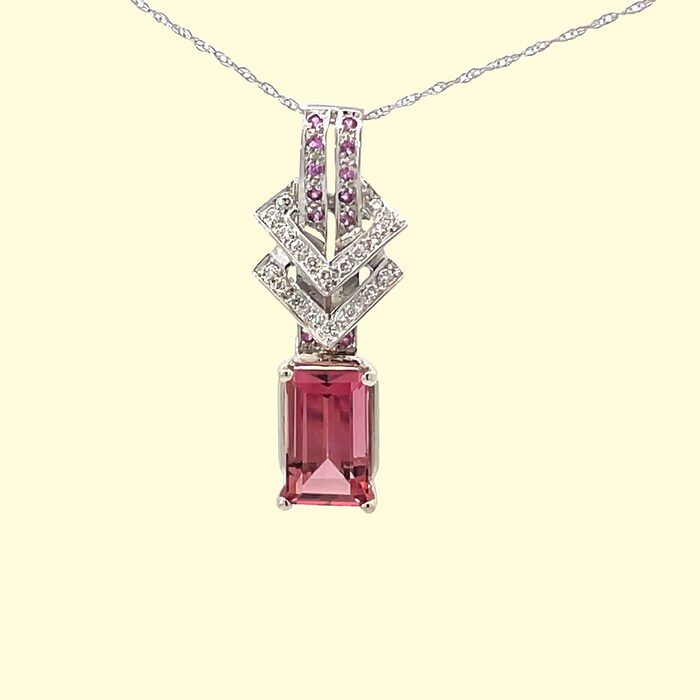 Emerald-Cut Pink Tourmaline & Diamond in 14k White Gold - Image 4