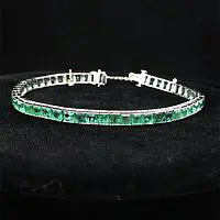 Platinum 50 Square-Step Cut Natural 11.50ctw Emerald Bracelet
