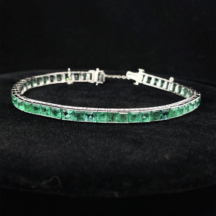 Platinum 50 Square-Step Cut Natural 11.50ctw Emerald Bracelet