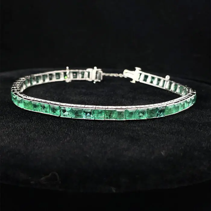 Platinum 50 Square-Step Cut Natural 11.50ctw Emerald Bracelet