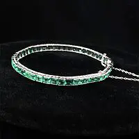 Platinum 50 Square-Step Cut Natural 11.50ctw Emerald Bracelet - Image 4