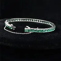 Platinum 50 Square-Step Cut Natural 11.50ctw Emerald Bracelet - Image 5