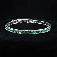 Platinum 50 Square-Step Cut Natural 11.50ctw Emerald Bracelet - Image 3