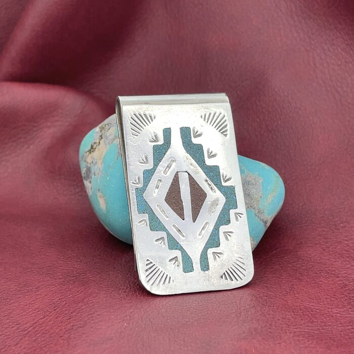Crushed Turquoise Navajo Money Clip in Sterling Silver