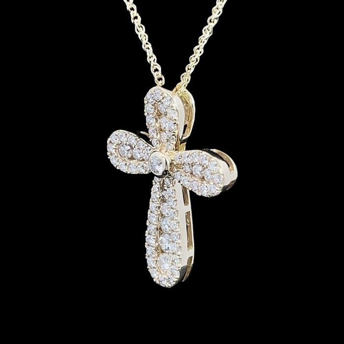 14k Yellow Gold Diamond Cross with Sparkly Chain - Image 4