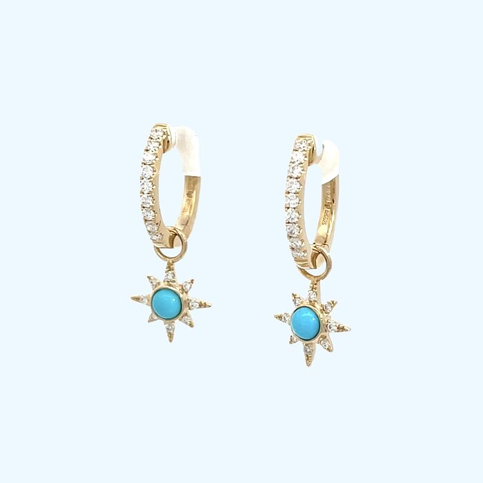 Elegant Turquoise & Diamond Star Huggies in 14k - Image 2