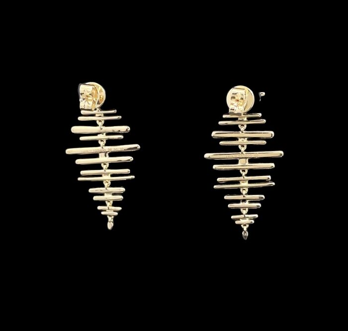14k White & Yellow Gold Hammered Dangle Diamond Earrings - Image 4