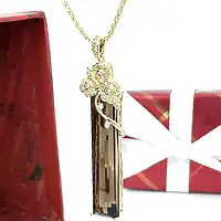 Elegant 14k Yellow Gold Diamond & Smoky Quartz Pendant - Image 3