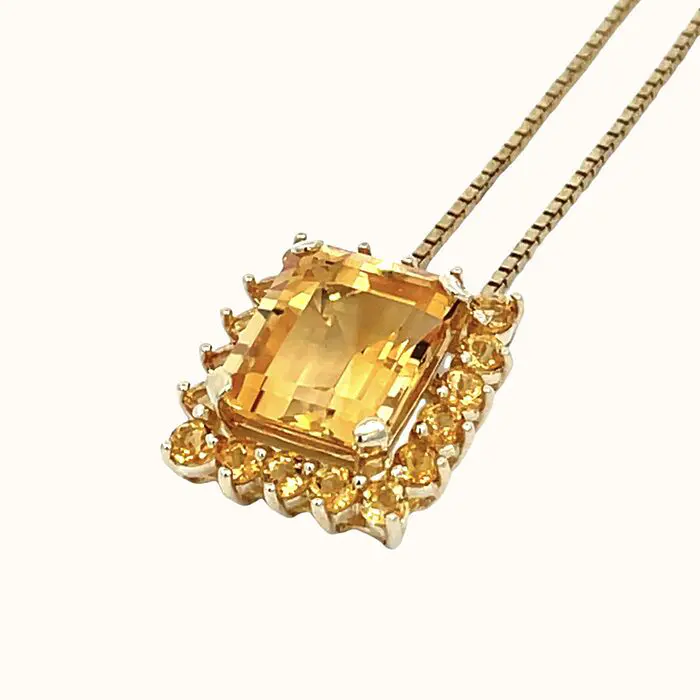 Citrine Emerald-Cut Pendent in 14k Yellow Gold