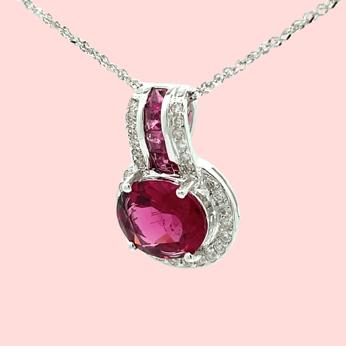 Rubellite & Diamond Halo Enhancer Pendant in 14k White Gold - Image 6