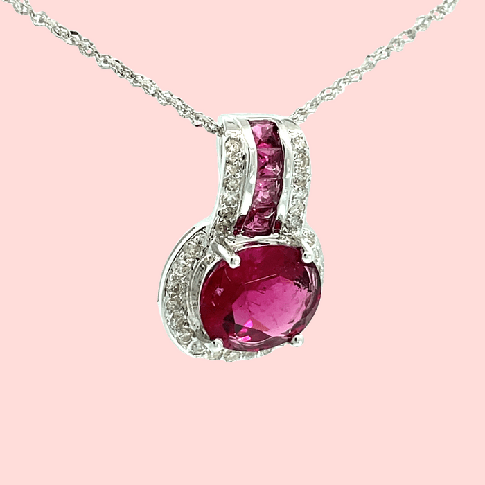 Rubellite & Diamond Halo Enhancer Pendant in 14k White Gold - Image 2