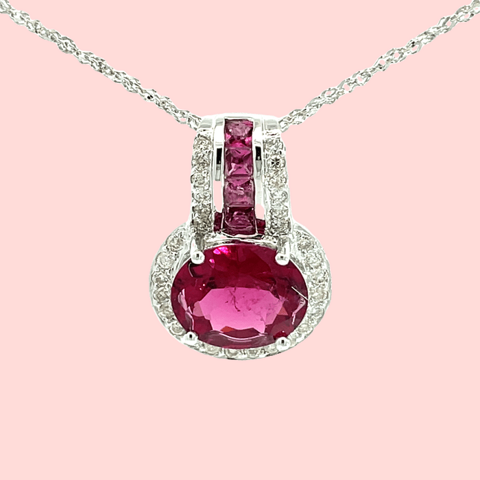 Rubellite & Diamond Halo Enhancer Pendant in 14k White Gold - Image 3