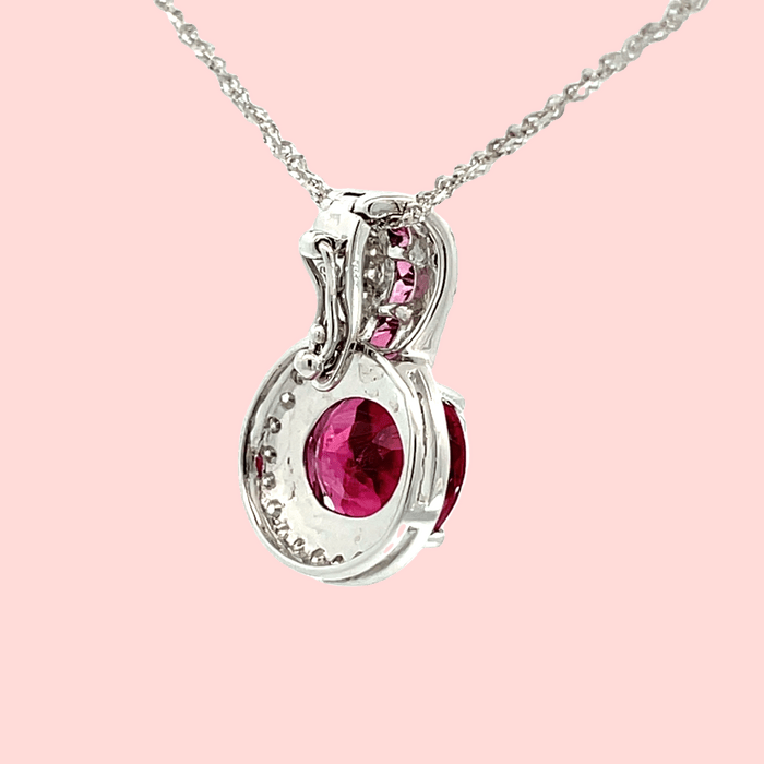Rubellite & Diamond Halo Enhancer Pendant in 14k White Gold - Image 5