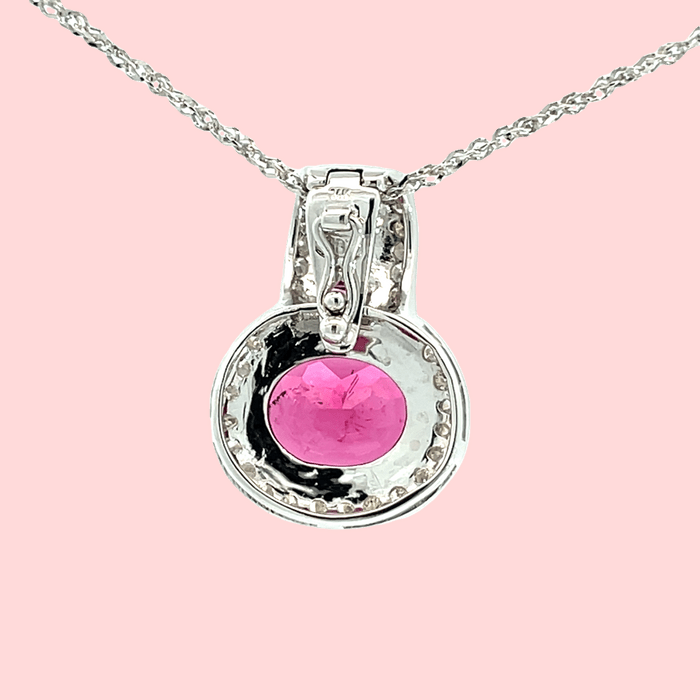 Rubellite & Diamond Halo Enhancer Pendant in 14k White Gold - Image 4