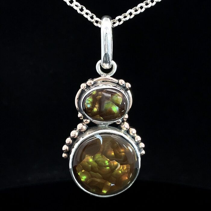 Handmade Fire Agate Pendent in 14k Rose Gold & Sterling Silver