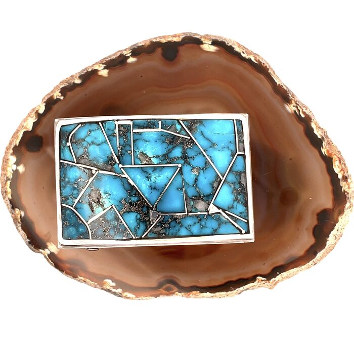 Handcrafted Inlay Turquoise Belt Buckle in Sterling Silver