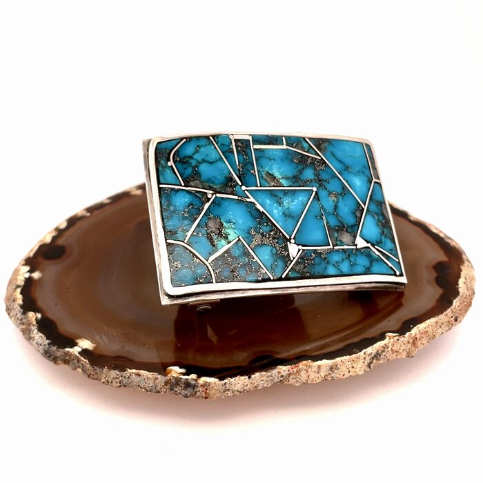 Handcrafted Inlay Turquoise Belt Buckle in Sterling Silver - Image 3