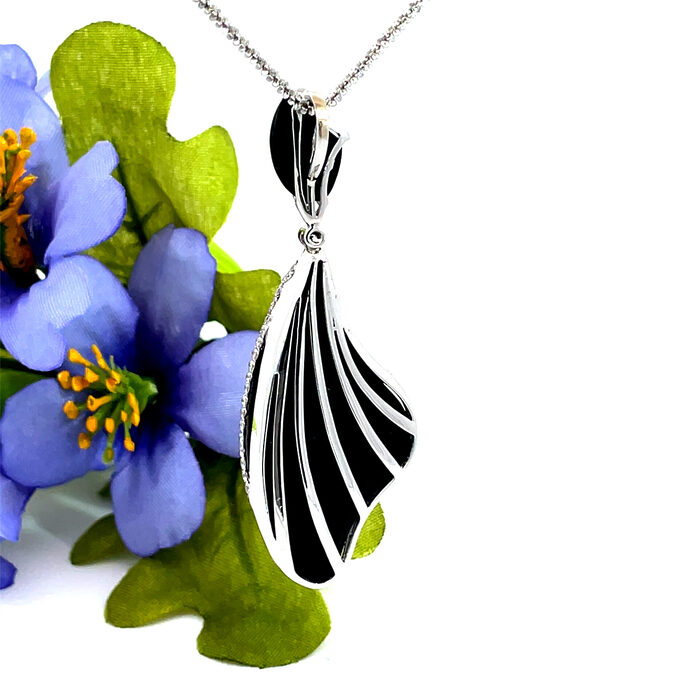 Free-Form Cut Black Onyx and Diamond Pendant in 18k White Gold - Image 4