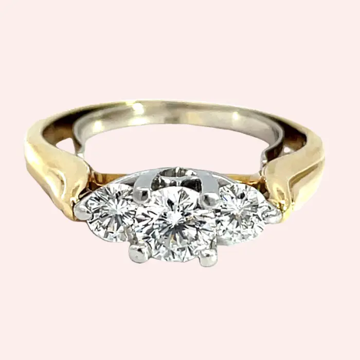 3 Stone 1.01ct Diamond Ring in 18k Yellow Gold & Platinum