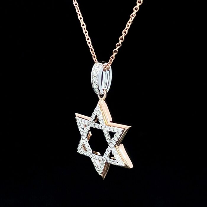 14k Rose & White Gold Star of David Pendant with Chain - Image 3