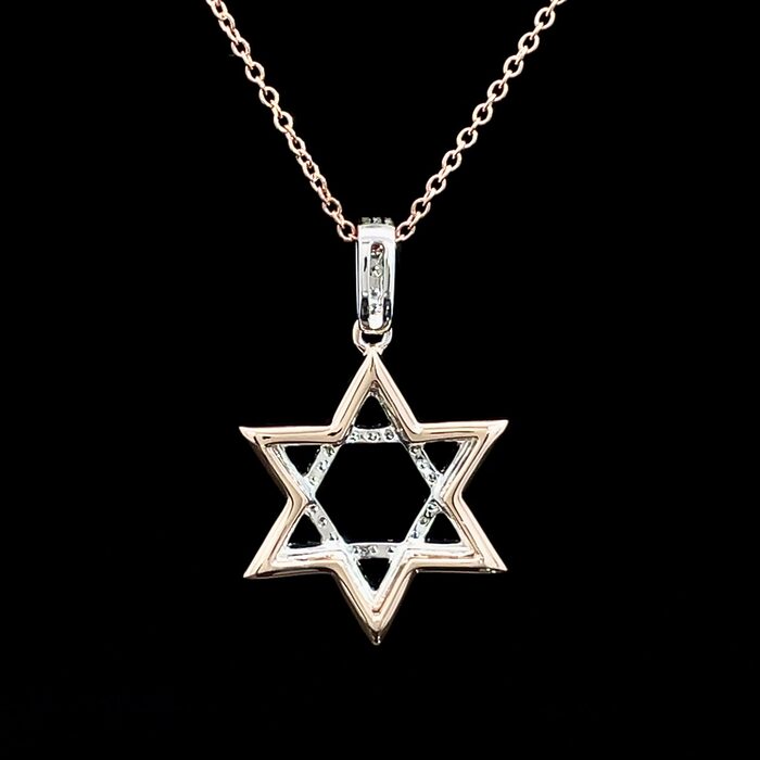 14k Rose & White Gold Star of David Pendant with Chain - Image 5