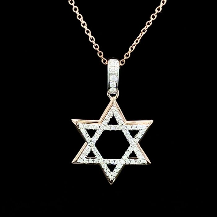 14k Rose & White Gold Star of David Pendant with Chain