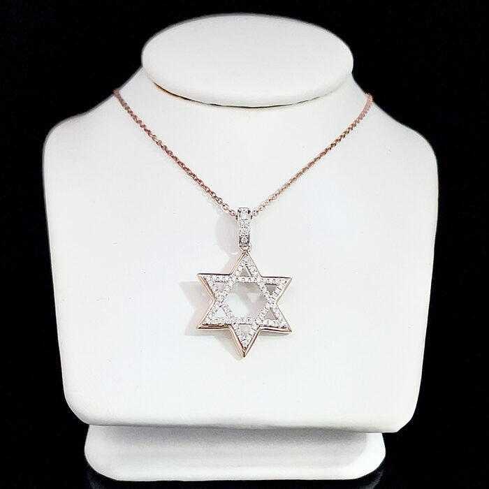 14k Rose & White Gold Star of David Pendant with Chain - Image 2