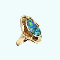 18k Yellow Gold Black Opal & Diamond Ring - Image 3