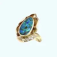 18k Yellow Gold Black Opal & Diamond Ring - Image 2