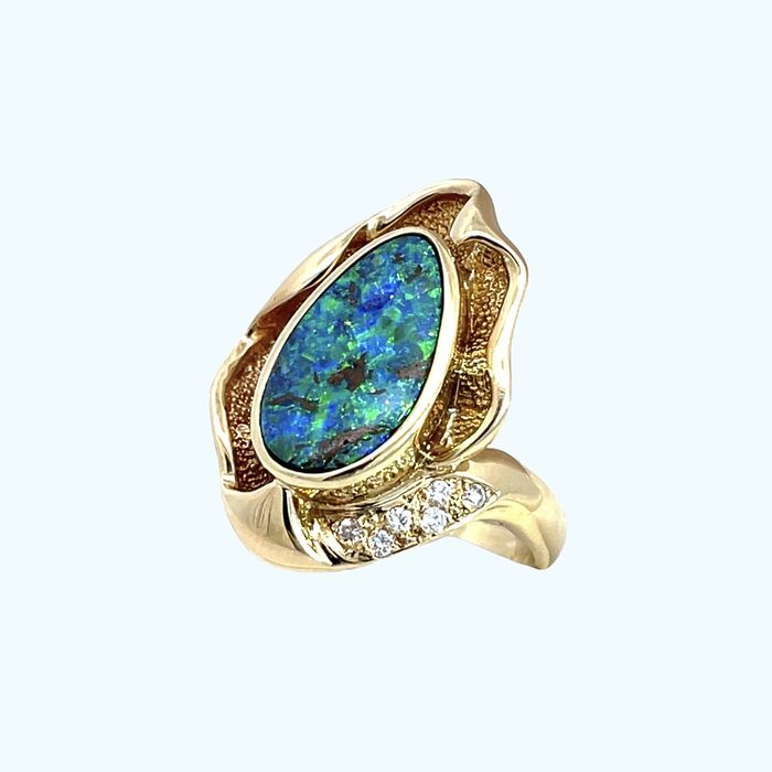 18k Yellow Gold Black Opal & Diamond Ring - Image 2