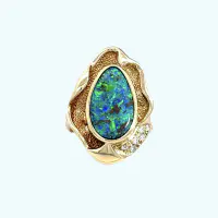 18k Yellow Gold Black Opal & Diamond Ring