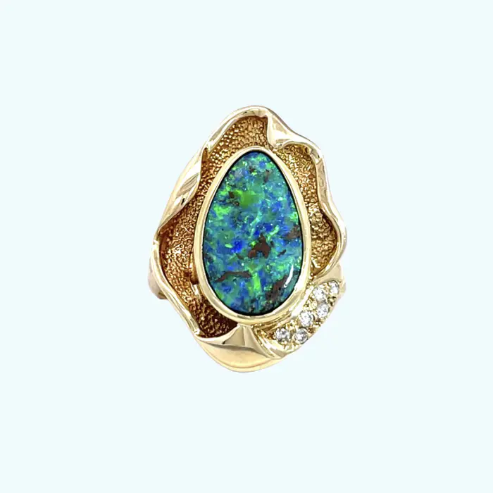 18k Yellow Gold Black Opal & Diamond Ring