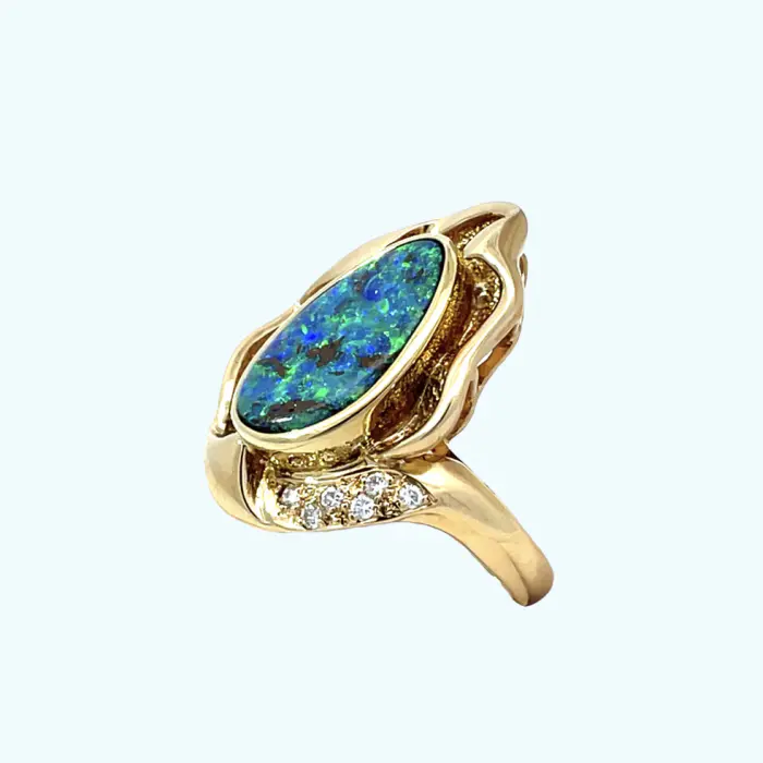 18k Yellow Gold Black Opal & Diamond Ring - Image 4