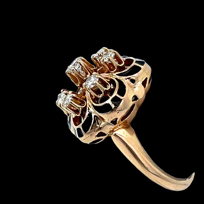 14k Yellow Gold Diamond & Black Enamel Ring - Image 6