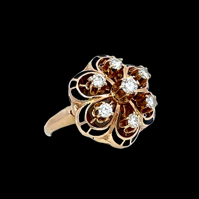 14k Yellow Gold Diamond & Black Enamel Ring - Image 3