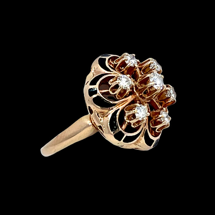 14k Yellow Gold Diamond & Black Enamel Ring - Image 4